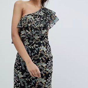 Asos Dolly & Delicious Tall Allover Jacquard One Shoulder Ruffle Mini Dress
